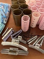 Vtg Lot Perm Rods Rollers Curlers Hair Ointment Vtg Jar Hair Cream Metal Clips