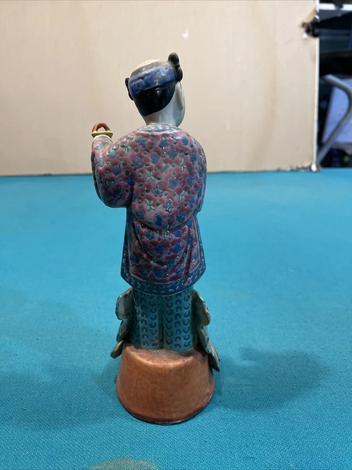 Antigua estatuilla china pintada a mano de porcelana rosa familiar marcada China Foto 4 de 4