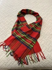 Women’s Un-Branded Red Plaid Acrylic Scarf  66 Inches Long - Made In Germany