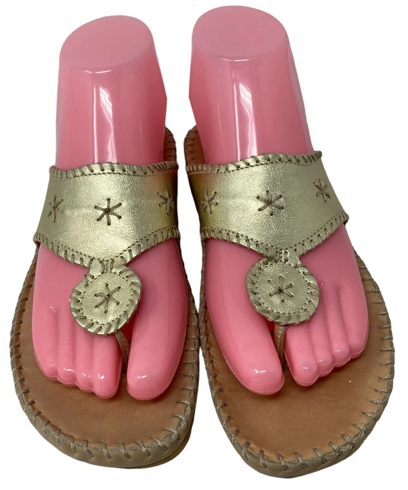 Sandalias de cuero La Plume 5 EE. UU. para mujer talla dorada tanga metálica 36 zapatos de la UE Foto 2 de 4