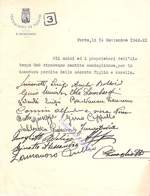 Lettera Di Condoglianze Carta Intestata Municipio Di Fonte Tv 1942 Albergo Ebay
