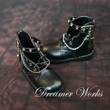 PUNK Short Boots PU Leather Shoes Lace-up Cross Chain for 1/4 1/3 BJD Boy Doll