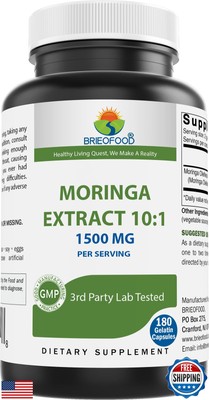 Brieofood Moringa Oleifera Extract 10:1 1500 mg - 180 Capsules - Non-GMO and 