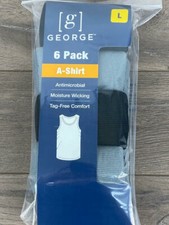 NEW! George Men's Assorted A-Shirts, 6-Pack, Large, Black/Grey