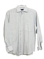 Canali Men s Button Down Dress Shirt Windowpane Check White Blue 16.5/42 Italy