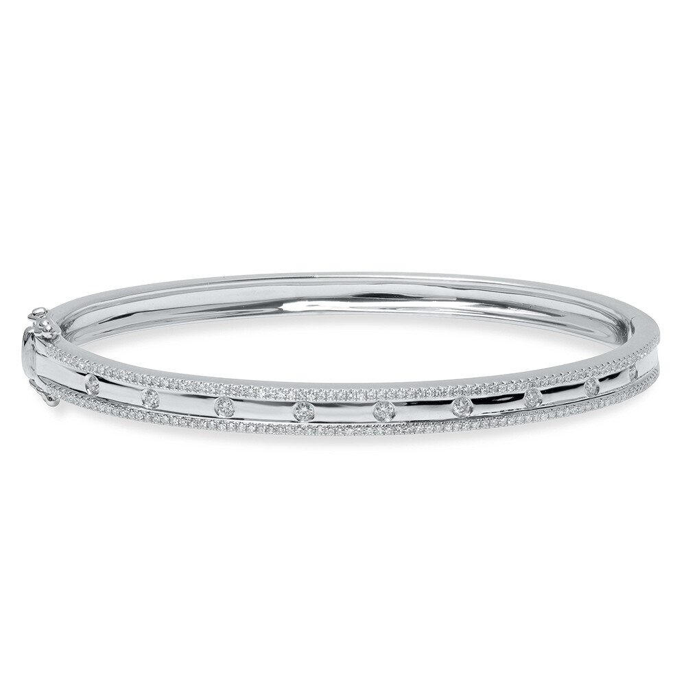 0.61 CT 14K White Gold Natural Round Cut Bezel Set Diamond Bangle Clasp Lock
