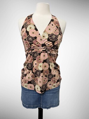 Y2K INC International Concepts Vtg Empire Waist Daisy Top Brown Mauve Boho SMALL