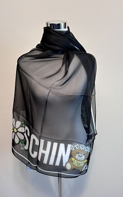 NWT MOSCHINO Toy 100% Silk Luxury Black/Multi color Scarf