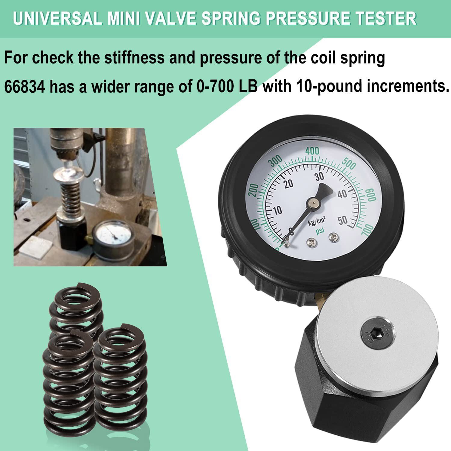 66834 Mini Valve Spring Pressure Tester Measurement Range 0-700 psi 0-50 kg-cm2	