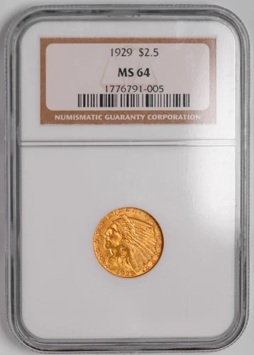 1929 $2.5 Dollar Gold Indian Head Liberty Quarter Eagle Coin NGC MS-64