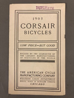 1903 Corsair Bicycles The American Cycle Co Pamphlet 6 1/4  X 3 3/4 