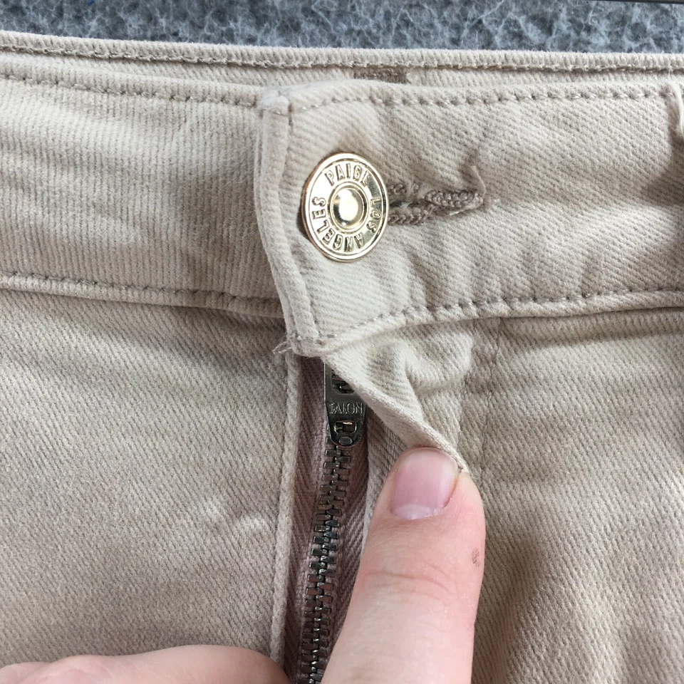 Maxi Falda Denim Paige Para Mujer 29 Beige Sólido Frontal Abertura Cremallera Mosca Bolsillos Informal Foto 4 de 4