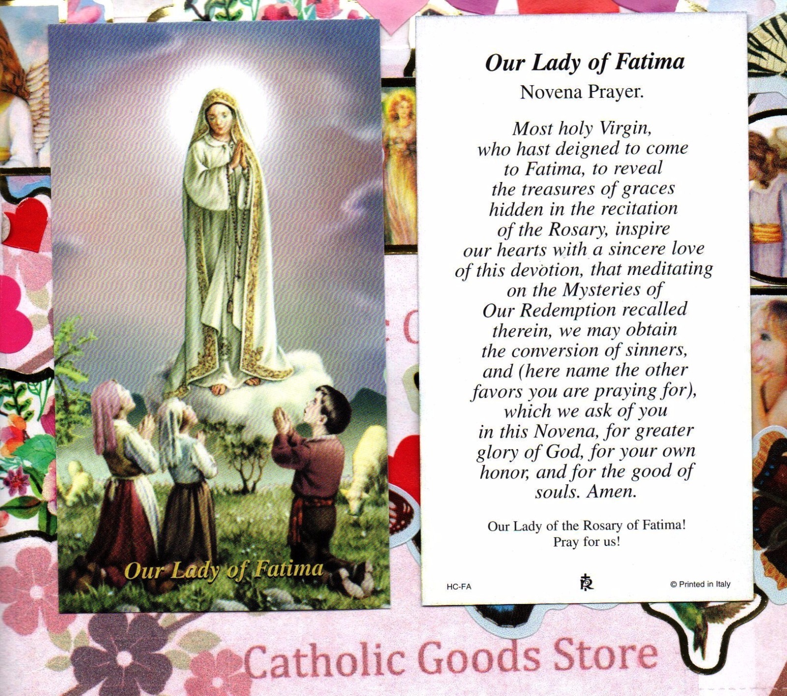 Our Lady of Fatima with the Novena Prayer - Paperstock Holy Card RA | eBay