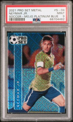 2021 Leaf Pro Set Metal Soccer S-04 Neymar Jr. Platinum Blue Mojo #3/3 PSA 9
