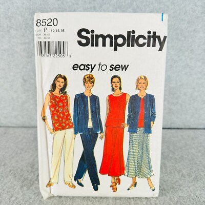 Simplicity 8520 Jacket Loose Top Skirt and Pants Misses Size 12 16 Pattern Easy