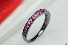 Pink CZ Black Silver 925 Bridal Eternity Ring Engagement Ring Promise Ring