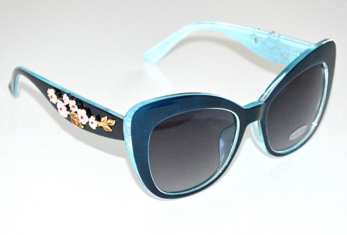 OCCHIALI da sole Blu Azzurro donna lenti asta fiori floreale oro sunglasses  F30 | eBay