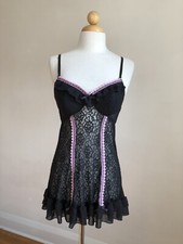 BEAUTIFUL NWOT VTG CINEMA ETOILE Black  Pink Lace Chemise Lingerie SZ M