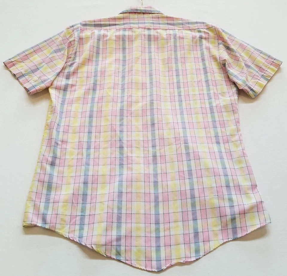 VTG Galaxy Button Up Shirt Men Medium Pink Yellow Blue Geometric Rectangle Retro - Image 3 of 4