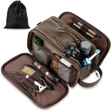 Borsa da Toilette in Pelle per Uomo Beauty Case Viaggio 1-marrone