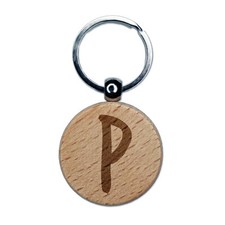 Letter P Uppercase Felt Marker Font Engraved Wood Round Keychain Tag Charm