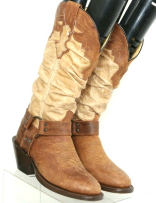 NEW Billy Boots Brown Leather Slouch Scrunch Harness Cowboy Boots Women's 6