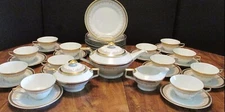 39pc Thun GREEK KEY DESSERT SET Teapot 12 Plate/Cup/Saucer Park Lane Czech ANTIQ