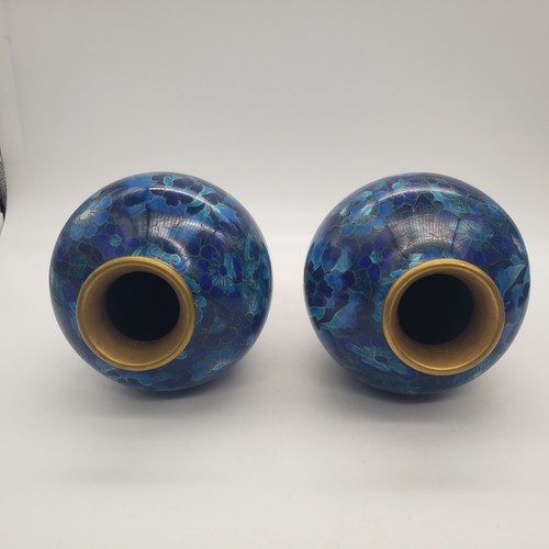 Pair of Vintage Chinese Cloisonne Champlevé Enamel Vases with Floral Motifs READ - Picture 5 of 20