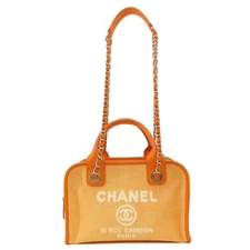 CHANEL  Deauville Bowling Bag SilverHardware 2WAY Shoulder Bag Canvas  Ladie...