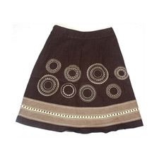 Talbots Women s Brown Linen Embroidered A-Line Knee Skirt Zip Closure Size 6