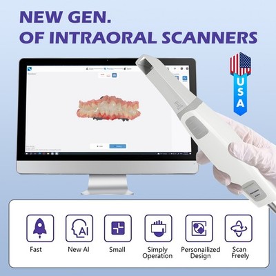 Dental Intra-oral Scanner 3D Real-time Display w/ AI Scanning Software+4 Tips
