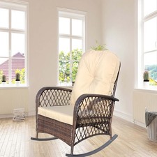 Outdoor Wicker Rocking Chair with Cushion, Steel Frame, 38.6" L