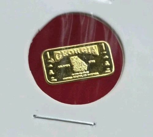 State Of Georgia - 1 Gram .999 Fine Pure Silver Mini Bar Ingot - Gold Gilded