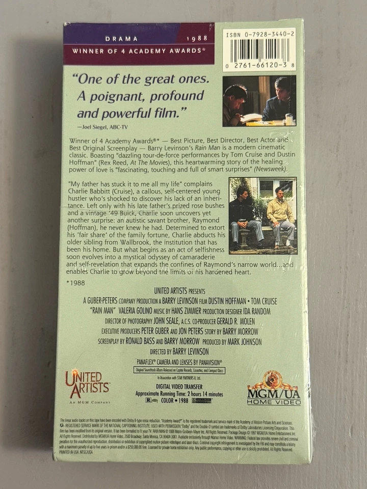 Rain Man VHS New Sealed Tom Cruise Dustin Hoffman 1997 Contemporary Classics - Image 2 of 4