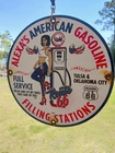 Vintage Porcelain ALEXA'S AMERICAN GASOLINE ROUTE 66 Metal Sign Tulsa OK 1956
