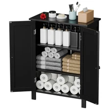 3-Shelf Wooden Bathroom Floor Cabinet Storage Cupboard Furniture Organizer Black