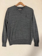 Polo Ralph Lauren Sweater Mens Medium FITS SMALL Gray Cotton Knit Crewneck