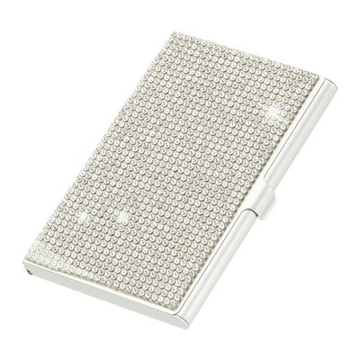 Rhinestone Business Card Holder Bling Alloy Name Card Holder, Silver