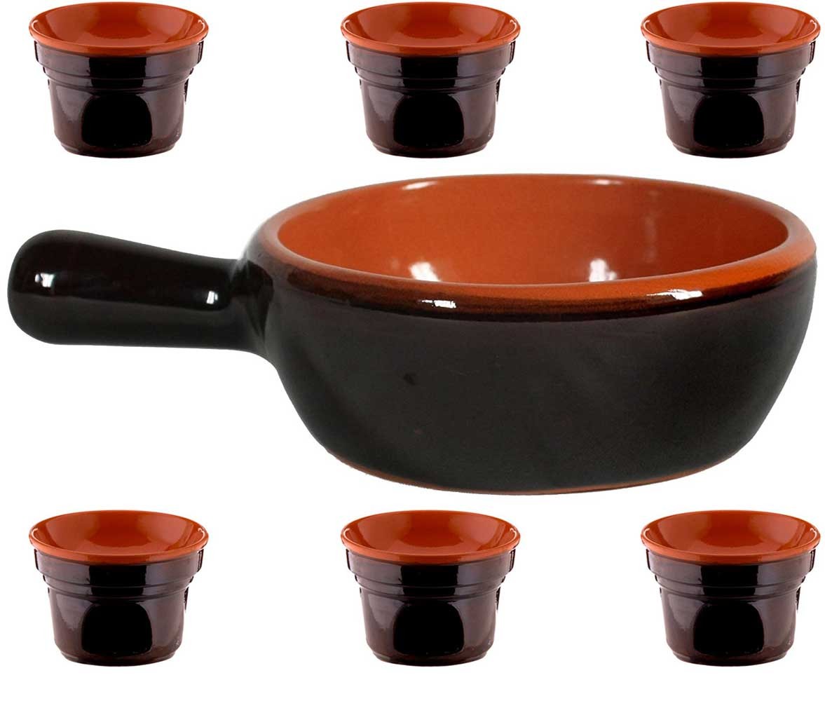 Set Bagna Cauda Cazuela 21CM Cerámica + 6 Quemadores Hornillos de Camping