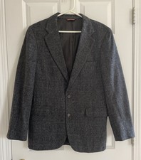 Vintage NORDSTROM Mens Wool Tweed Sport Coat 42R Dark Gray Herringbone USA Made
