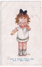 Mabel Lucie Attwell Postcard Valentine 4308 Good 'Ittle Girl Crying Comic 1918