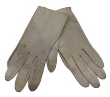 Vintage Womans Van Raalte Gloves Real Kid Tan Leather Ivory Cream Sz Small 6