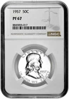 1957 50C Proof Silver Franklin Half Dollar NGC Graded PF 67 White Coin