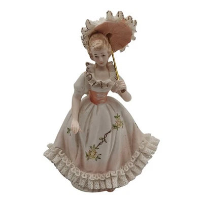 Vintage Porcelain Lady W Umbrella Figurine Lace Figurine Lamp No Wiring READ! - Image 1 of 4