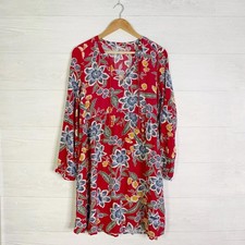 NWT Old Navy Red Floral V Neck Long Sleeve Rayon Shift Dress Small
