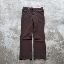 VTG 70  s Brown Flared Boot Cut Wide Dress Slacks Pants Double Knit 34