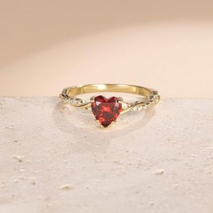 Authentic 2.25 Ct Heart Cut Simulated Red Garnet Engagement Ring In 14k Yellow Gold Plated