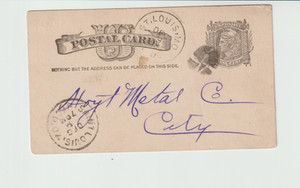 US Postal Card 1885 UX 3 ~Chicago, Burlington and Quincy Railroad St. Louis MO