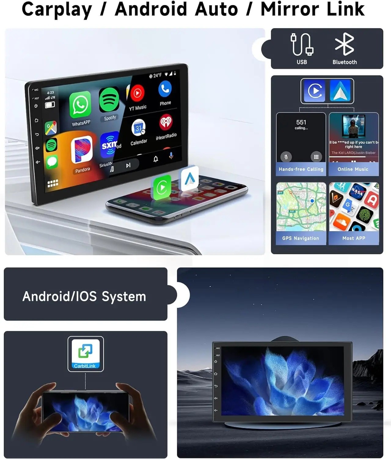 Autoradio 2 Din Android 13 GPS avec CarPlay sans fil pour rester connecté - 2