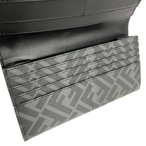 FENDI 7M0264 Long Wallet Continental FF Logo And Zucca Pattern Gray Fabric thumbnail 10